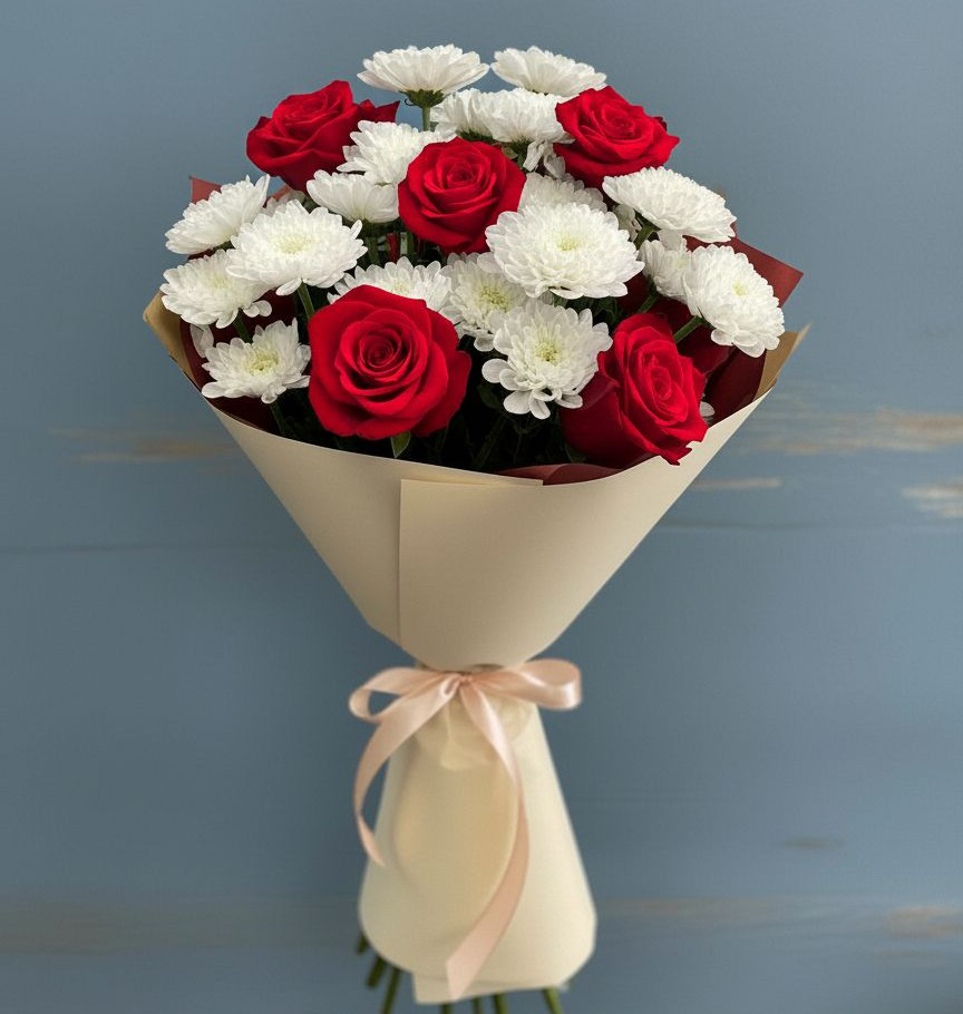 Букет цветов из: Розы и Хризантемы в Индустрие