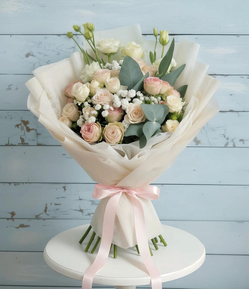 Букет цветов из: Розы и Лизиантусы в Индустрие